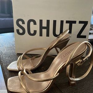 SCHUTZ
Women's Polaina Strappy High Heel Sandals size 8 gold